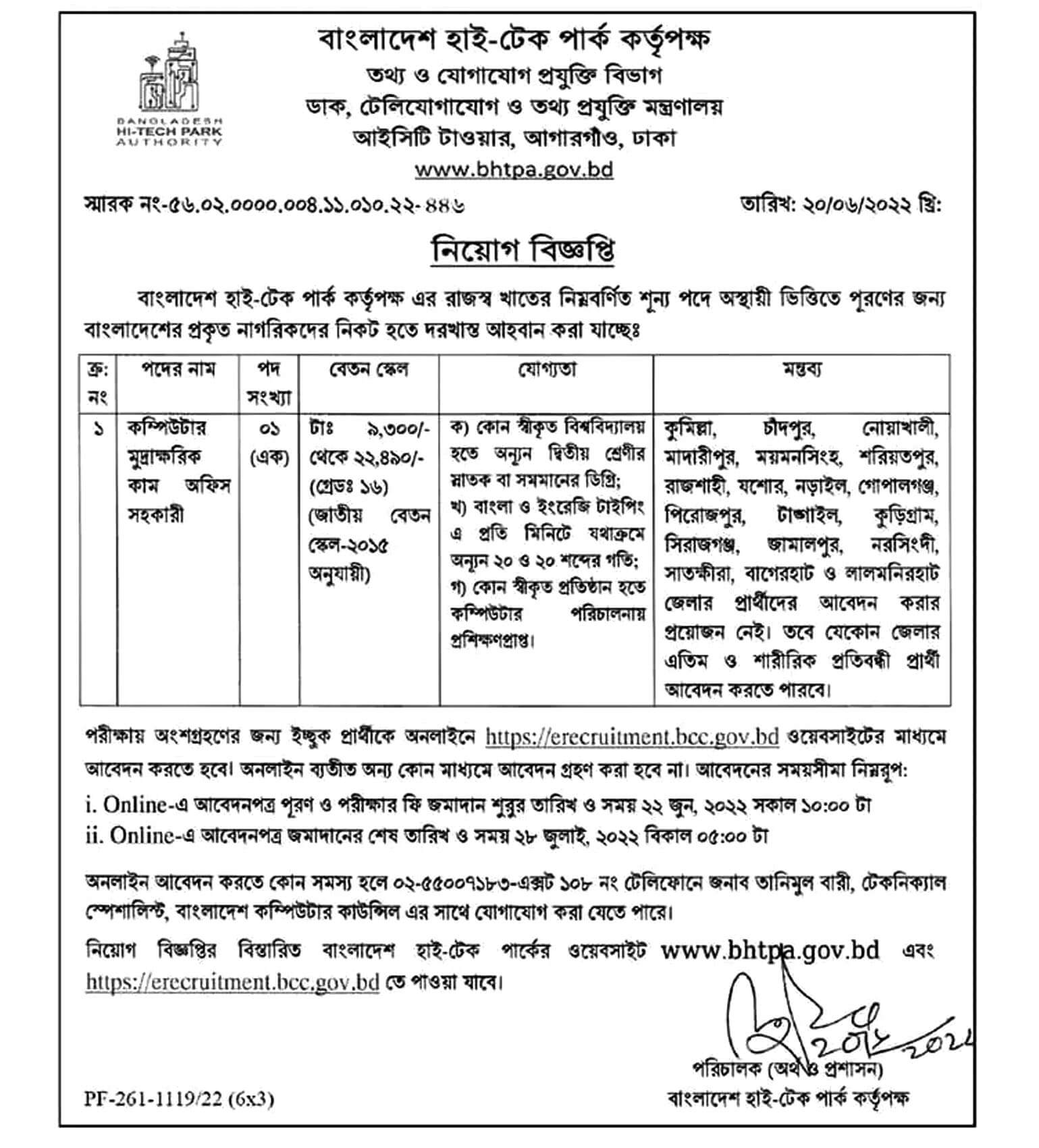 Bangladesh Hi Tech Park Authority BHTPA Job Circular 2022 1