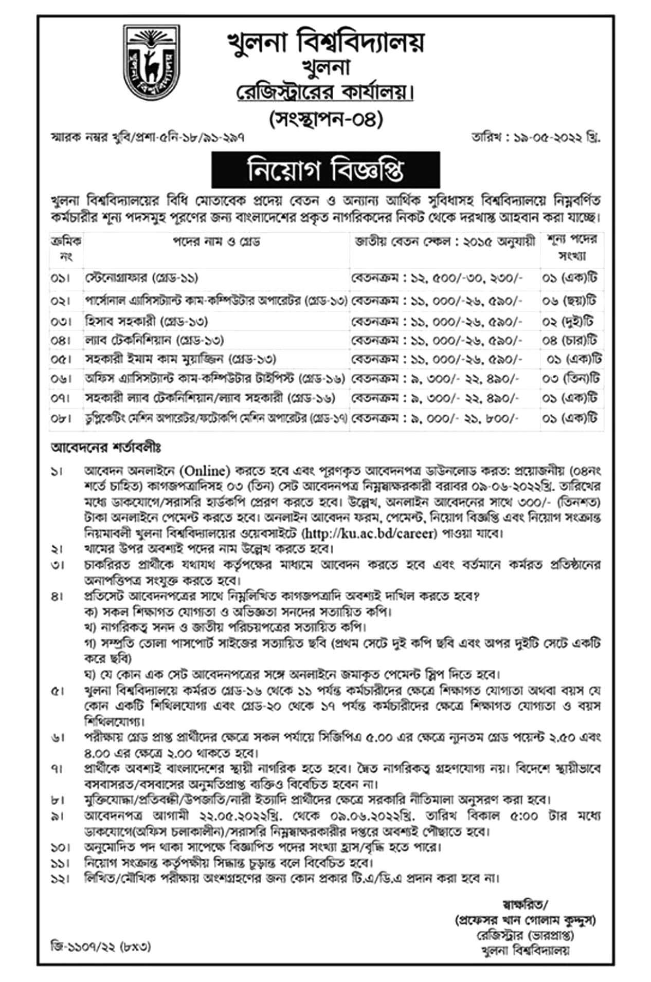 Khulna University KU Job Circular 2022 4 - Jobsinfo24